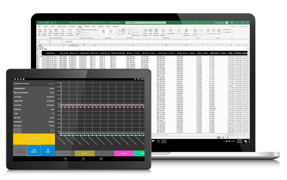 DRIMS2 DRIMS 2 Scentroid Software for Drones DR1000 DR2000 Analyzer Data Analysis and Graphics Exporting Excel Document Spreadsheet