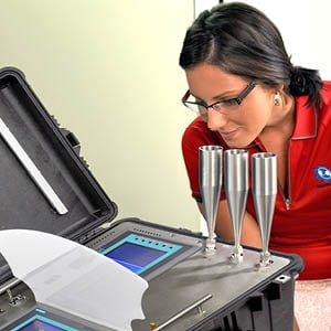 SC300 personal odor odour olfactometer woman doing sniff test sniffing port olfactometry portable